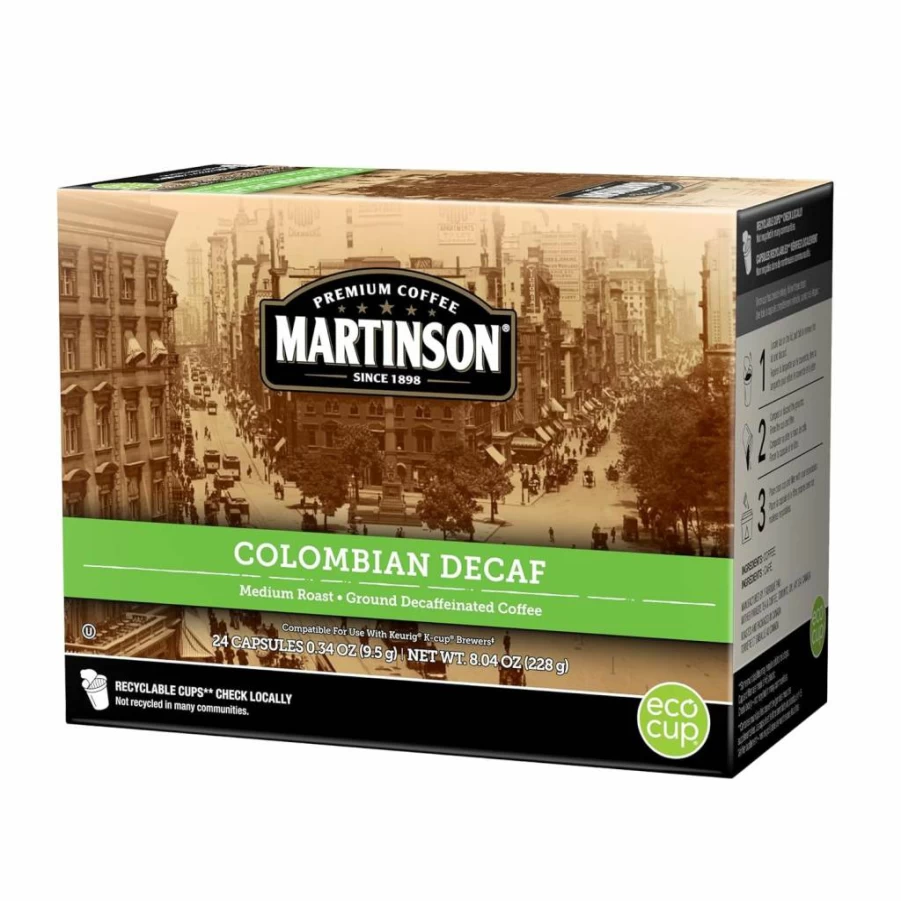 Martinson Colombian Decaf Medium Roast Coffee Pods, 24 K-Cups for Keurig Brewers, Single Pack