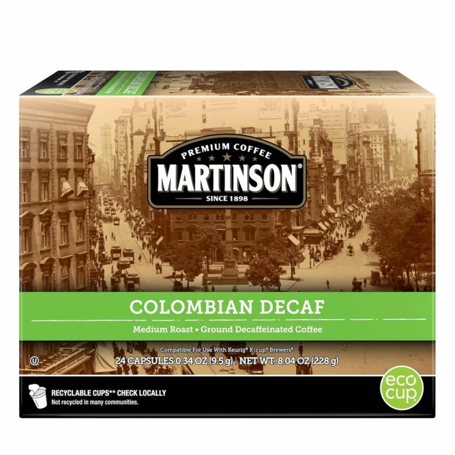 Martinson Colombian Decaf Medium Roast Coffee Pods, 24 K-Cups for Keurig Brewers, Single Pack