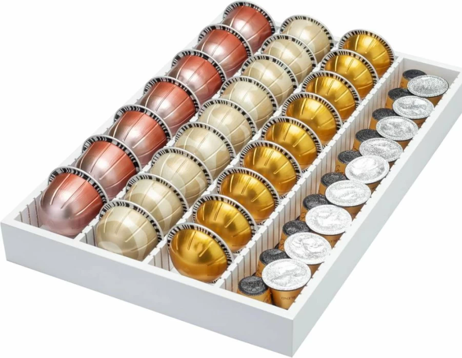 MinBoo Bamboo Coffee Pod Organizer Drawer Insert for Nespresso Vertuo & VertuoLine Capsules - Kitchen, Office, Coffee Station Storage Solution