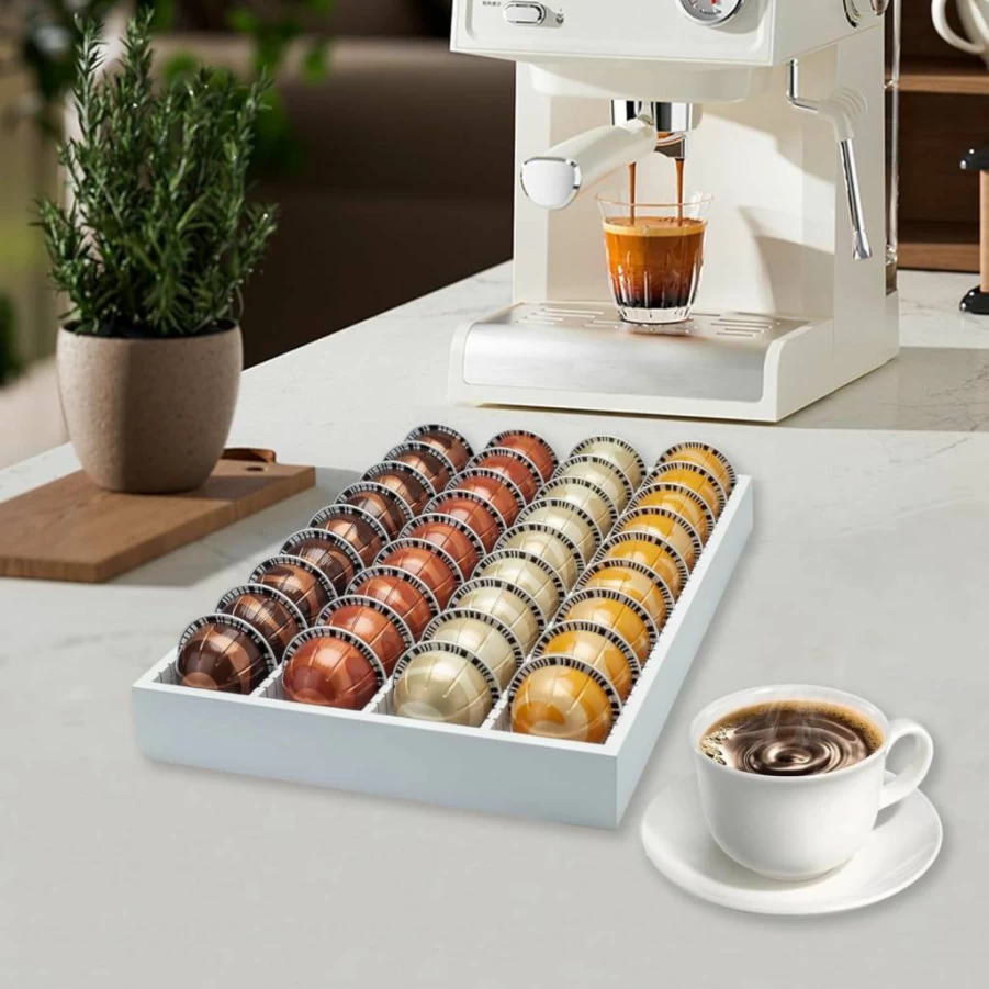 MinBoo Bamboo Coffee Pod Organizer Drawer Insert for Nespresso Vertuo & VertuoLine Capsules - Kitchen, Office, Coffee Station Storage Solution