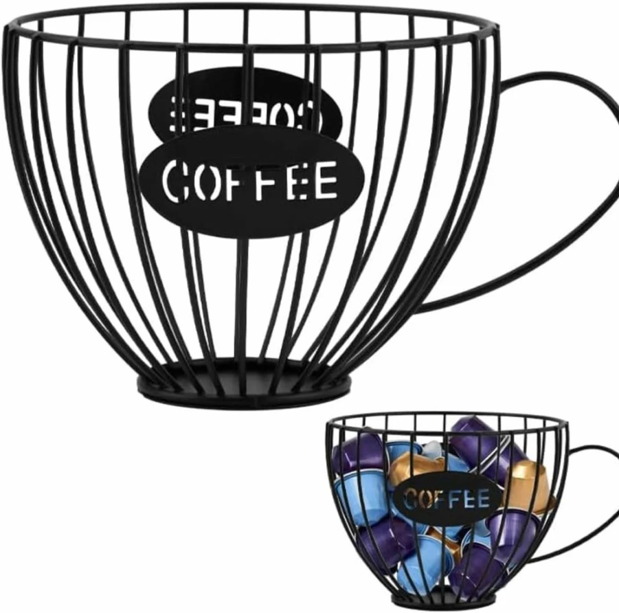 QWLWBU 50-Cup Black Wire Coffee Pod Holder - Large Countertop K-Cup Storage Organizer for Kitchen & Coffee Station