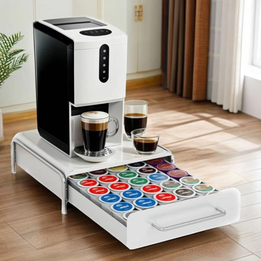 COMOCE White K-Cup Organizer Drawer - 30 Pod Capacity, Countertop Storage for Keurig Coffee Machine, Space-Saving K-Cup Holder for Kitchen Counter