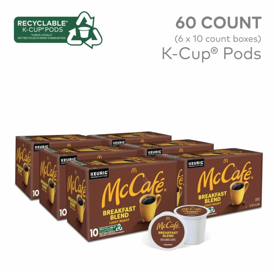 McCafe Light Roast Breakfast Blend Coffee Pods - 60 K-Cup Pods (6 Packs of 10) Compatible with Keurig Single Serve Brewers