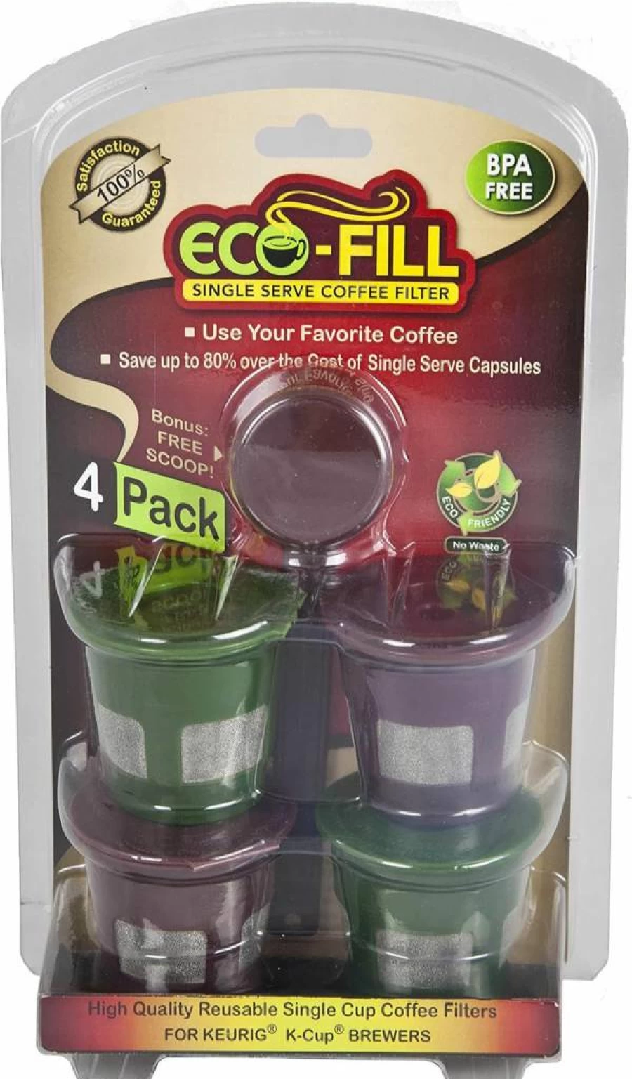 PERFECT POD Refillable Coffee Capsules 4 Pack with Scoop, Eco-Friendly K-Cup Compatible with Keurig 1.0 Brewers