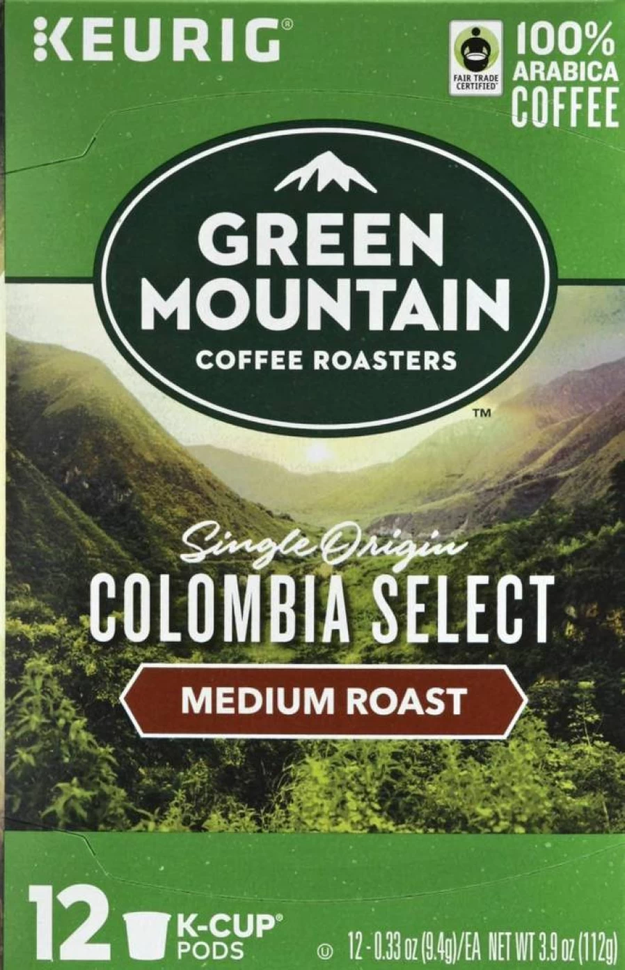 Green Mountain Coffee Roasters Colombian Fair Trade Medium Roast K-Cup Pods, Single-Serve Coffee, 12 Count Pack
