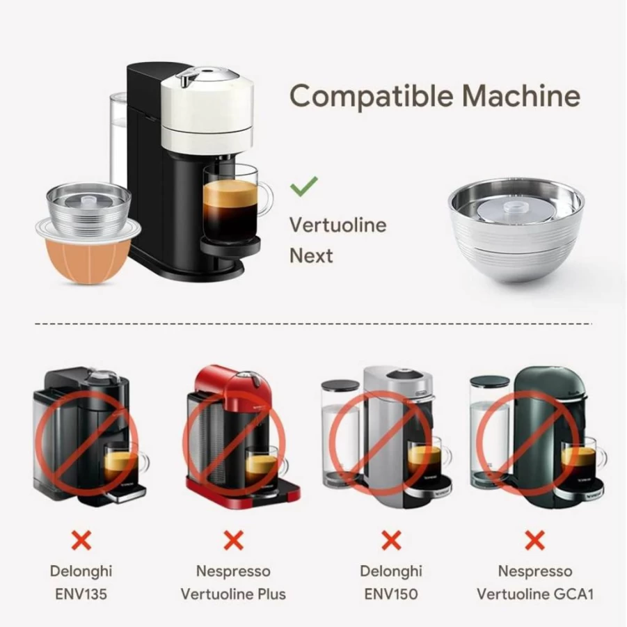 BENFUCHEN Reusable Stainless Steel Coffee Capsules for Nespresso Vertuo Next & VertuoLine – 2 Pack Refillable Pods + 1 Coffee Tamper – 80ml, 150ml, 230ml Sizes
