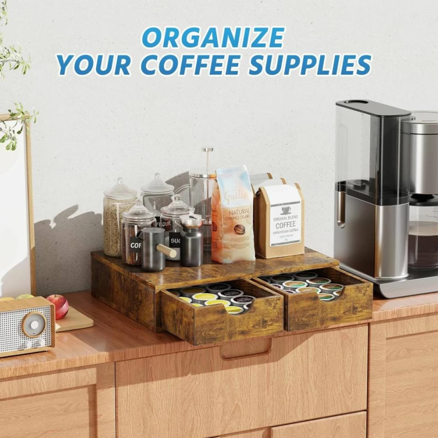 Simple Trending 30-Cup Coffee Pod Organizer - Black K-Cup Storage Box with Drawer, Tea Holder for Keurig, Space-Saving & Durable Kitchen Countertop Organizer