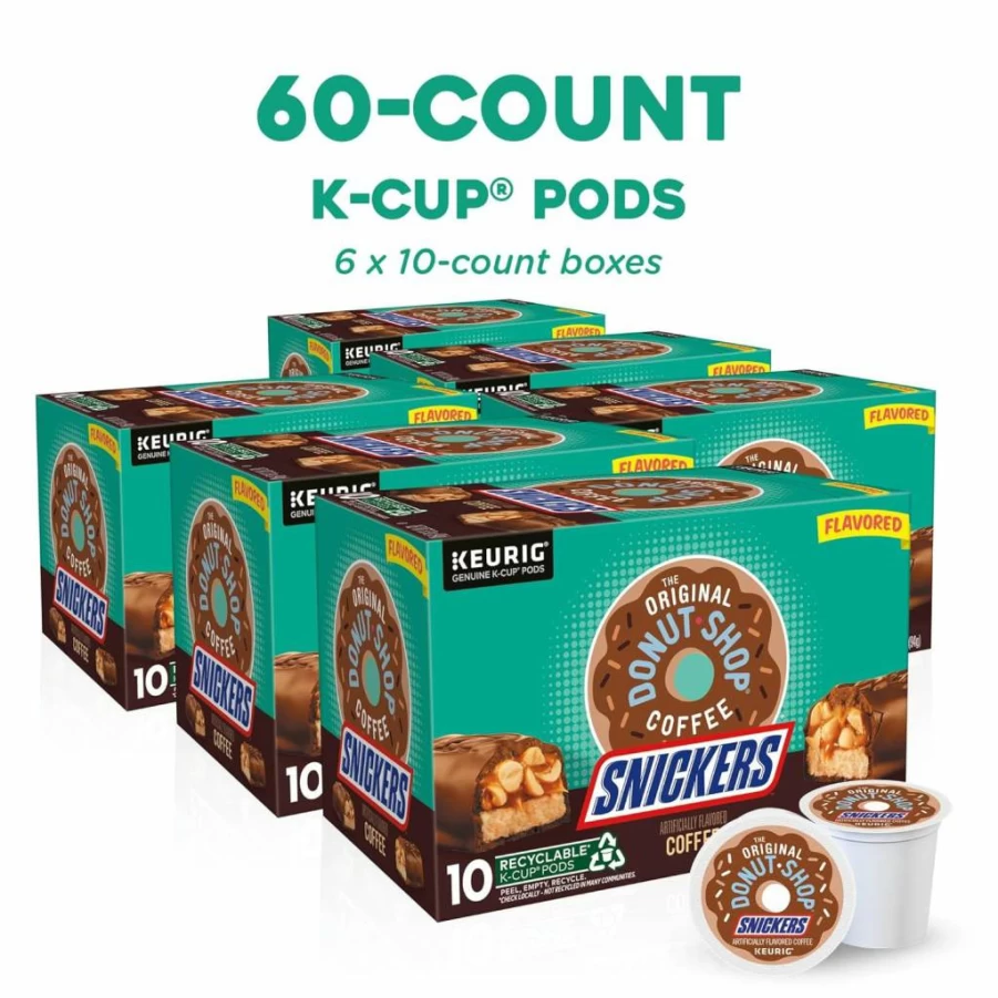 The Original Donut Shop Snickers Flavored Coffee K-Cup Pods for Keurig, 96 Count (4 Packs of 24) | Single Serve Coffee Pods