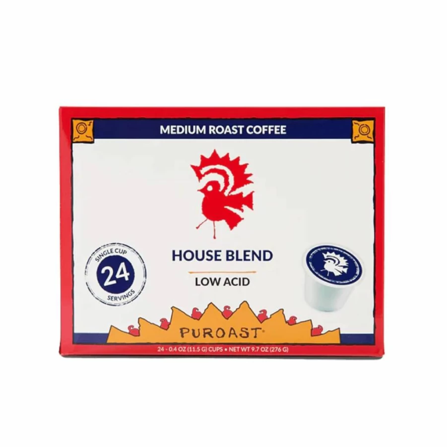 Puroast Coffee Low Acid Single Serve Pods - Medium Roast House Blend, High Antioxidants, GERD Friendly, Keurig Compatible (24 Count) | No Bitter Aftertaste, Reduced Heartburn