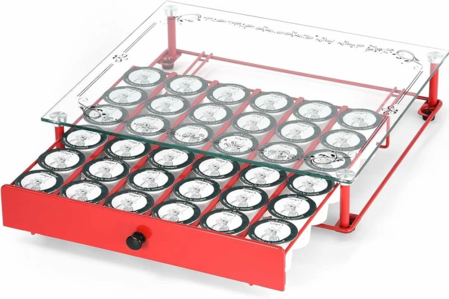 Lycklig Coffee Pod Organizer with Tempered Glass Top - 36 K-Cup Storage Drawer for Kitchen Counter, Office, or Shop (14x13x3 Inches)