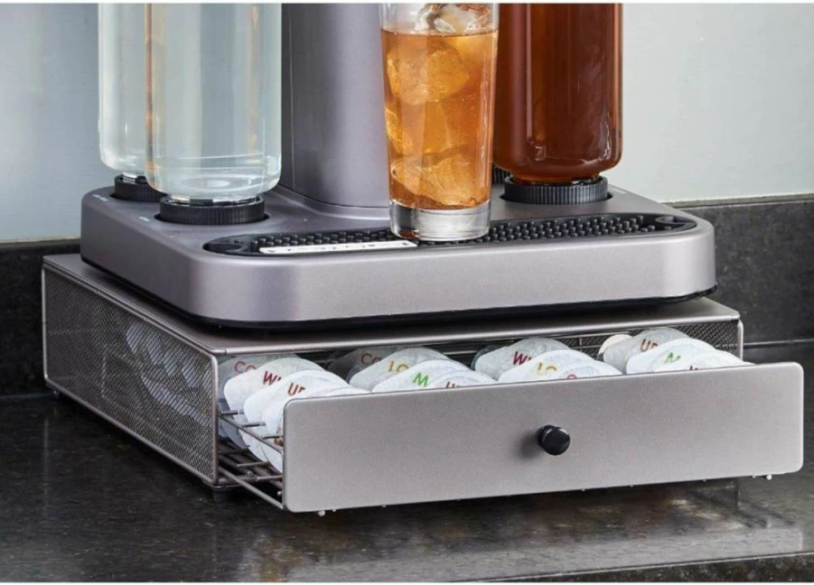 Nifty Solutions Bartesian Capsule Drawer – Holds 36 Cocktail Pods, Smooth Gliding Silver Countertop Organizer for Bar Accessories