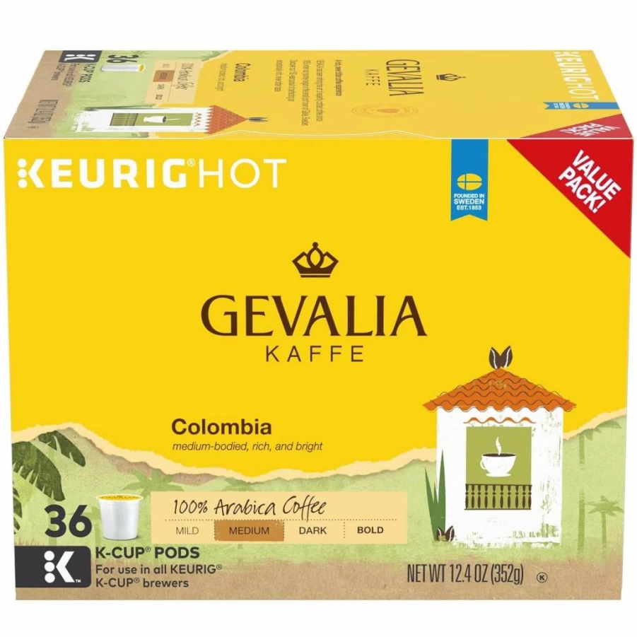 Gevalia Colombia Medium Roast Coffee Pods - 32 K-Cups | Single-Serve for Keurig Brewers