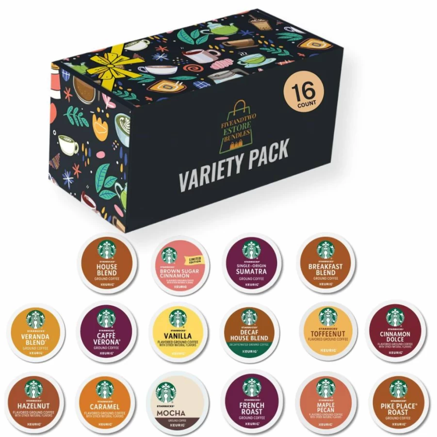 FIVEANDTWOEBUNDLES K-Cup Coffee Pods Variety Pack 16Ct - Medium & Dark Roast, Flavored & Mocha Assortment for Keurig Brewers, Perfect Gift for Coffee Lovers