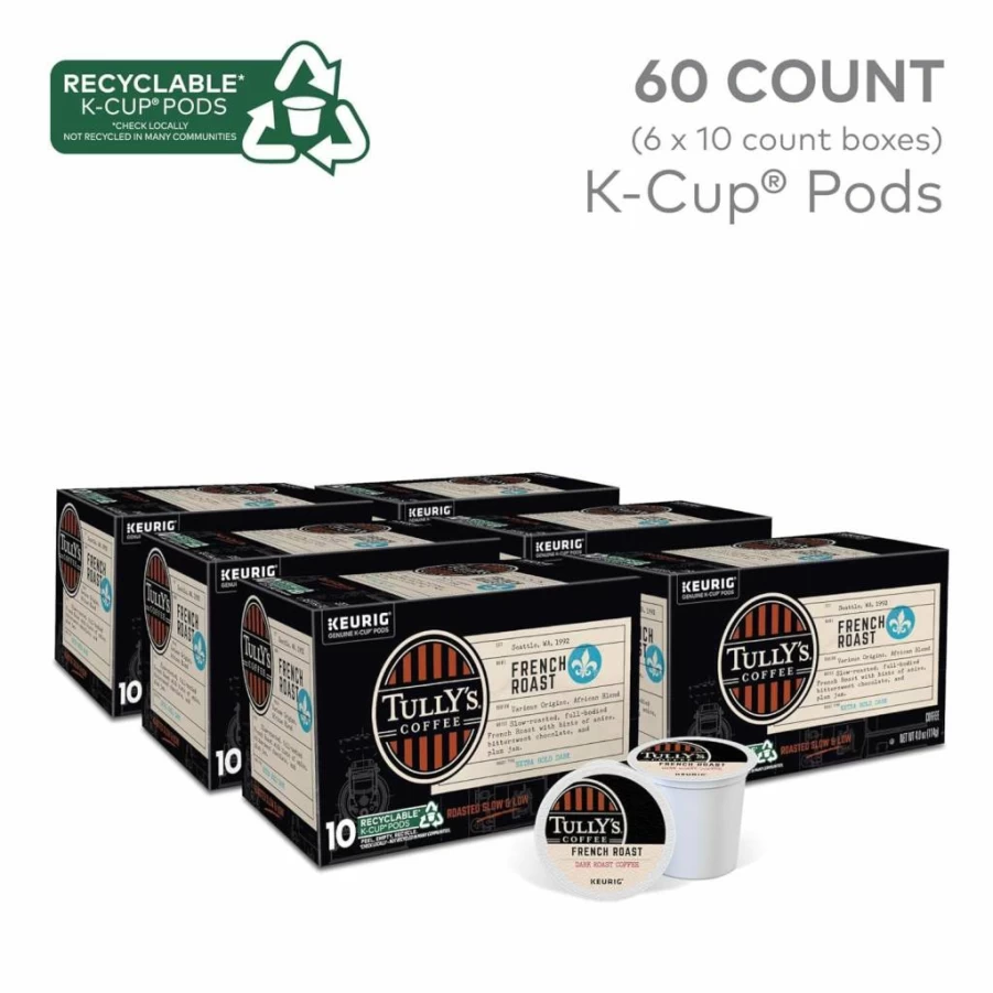 TULLY'S Italian Roast Dark Coffee K-Cup Pods for Keurig Brewers, 72 Count Single-Serve Pack