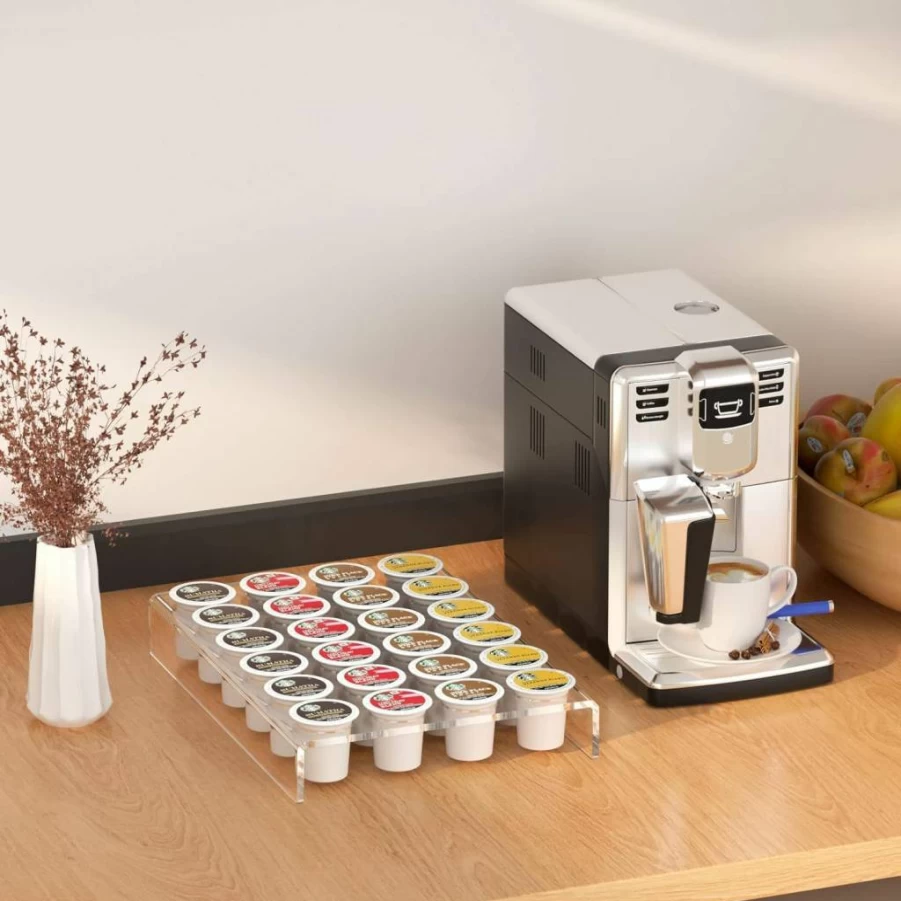 AITEE Clear Acrylic K-Cup Organizer Tray - Holds 24 Coffee Pods, Fits in Drawer or Countertop (9.6x13.2 Inches) for Kitchen & Office Storage