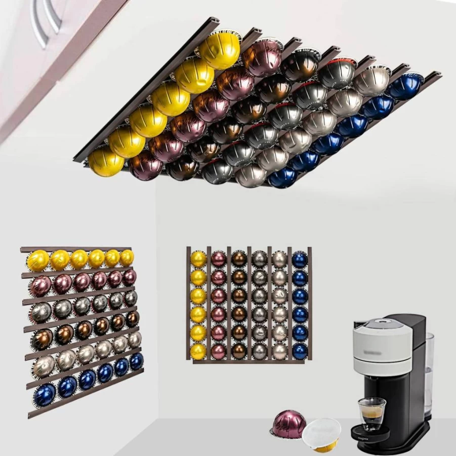 KreAid Wall Mount Coffee Pod Holder - Under Cabinet Nespresso & K-Cup Organizer Storage for Coffee Bar Accessories