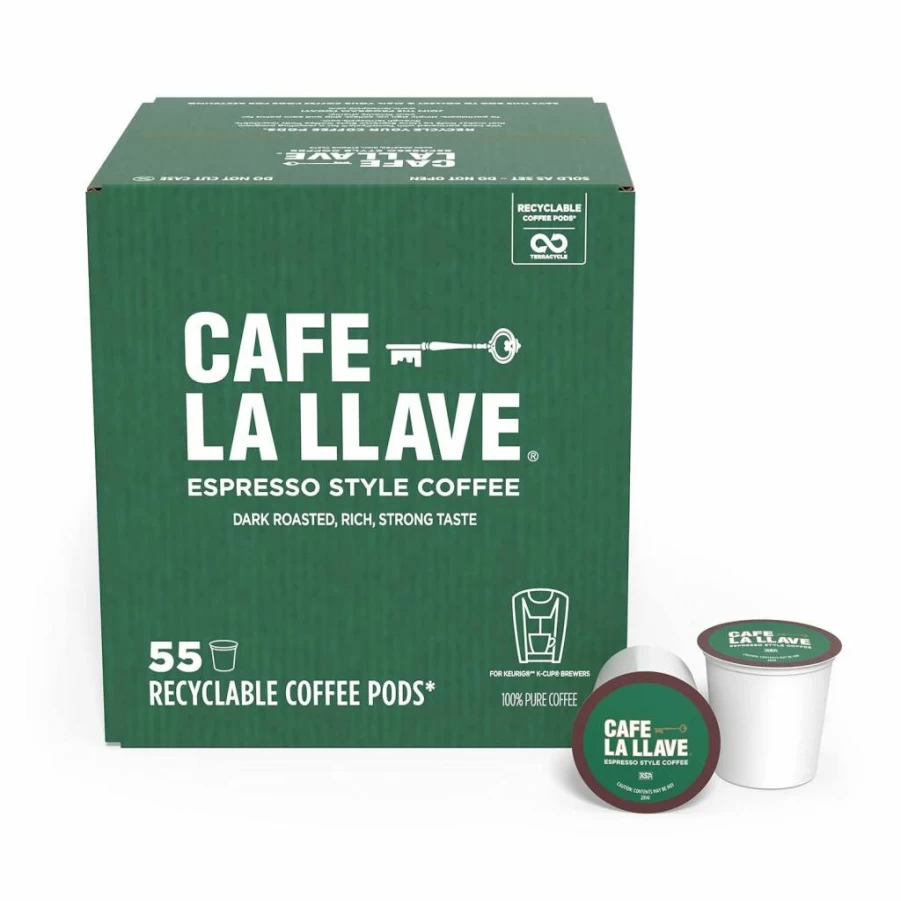 Cafe La Llave Dark Roast K-Cup Pods for Keurig - Bold Espresso Coffee, Recyclable Single Serve Capsules, 24 Count - Premium Arabica Beans