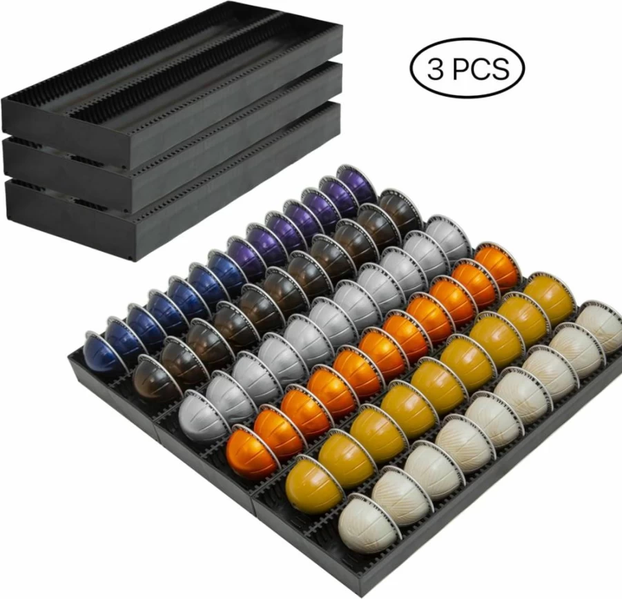 TelKeen 3-Pack Coffee Pod Holder Drawer Insert for Nespresso VertuoLine Capsules - Countertop Storage Organizer for Home, Office & Coffee Stations