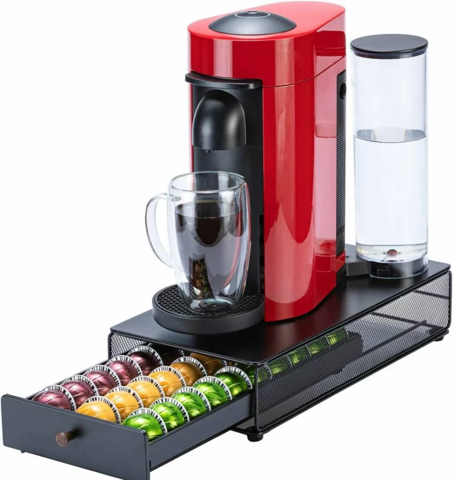 Flagship Nespresso Vertuo Pod Holder - 30-Capacity Black Metal Coffee Pod Organizer for Coffee Bar Storage