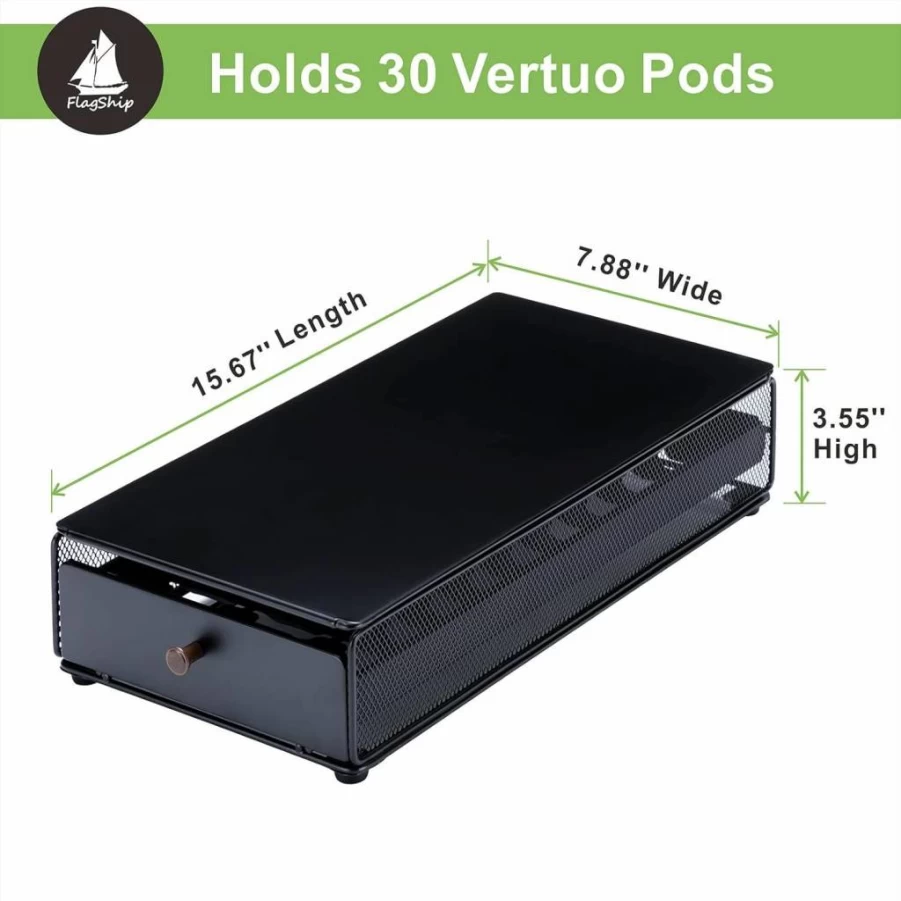 Flagship Nespresso Vertuo Pod Holder - 30-Capacity Black Metal Coffee Pod Organizer for Coffee Bar Storage