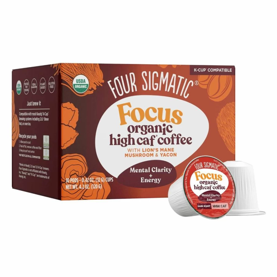Four Sigmatic Organic Adaptogen Coffee K-Cups with Ashwagandha & Mushrooms, Medium Roast, Stress Relief & Immune Support, Keto-Friendly, 24 Count