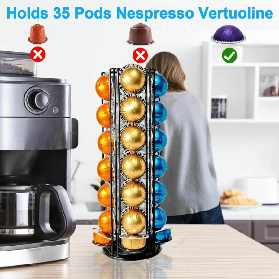 WORBIC Large Capacity Coffee Pod Holder Organizer for Nespresso VertuoLine - Holds 28 Capsules, Sleek Black Design, Space-Saving for Small Kitchens & Coffee Bars