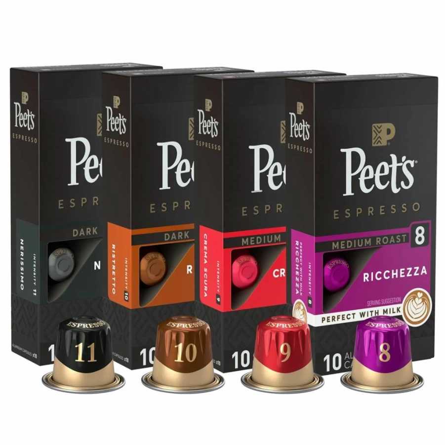 Peet's Coffee Dark & Medium Roast Espresso Capsules Variety Pack for Nespresso Original Machines - 40 Pods (4x10) Intensity 8-11