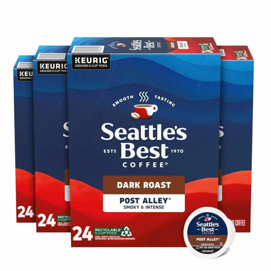 Seattle's Best Coffee Dark Roast K-Cup Pods, Post Alley 100% Arabica Coffee, 4 Pack (96 Pods Total) | Specialty Coffee for Keurig Brewers