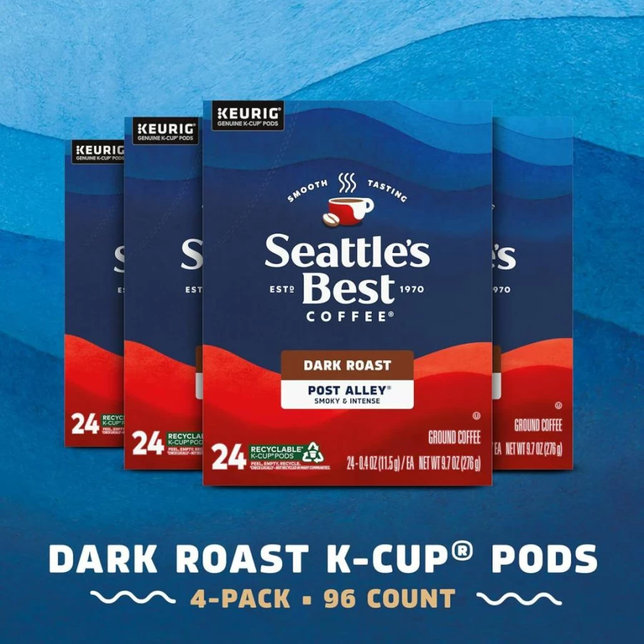 Seattle's Best Coffee Dark Roast K-Cup Pods, Post Alley 100% Arabica Coffee, 4 Pack (96 Pods Total) | Specialty Coffee for Keurig Brewers