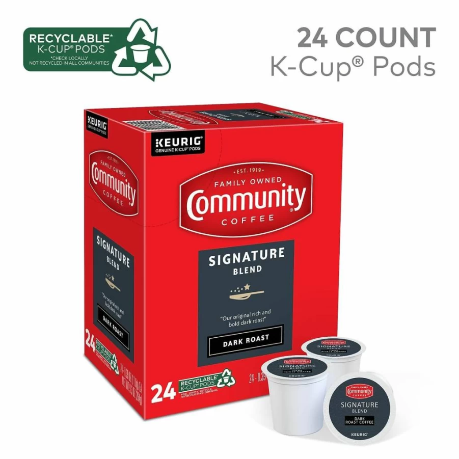 Community Coffee New Orleans Blend Dark Roast K-Cup Pods, 24 Count, Compatible with Keurig 2.0 Brewers, Single Pack