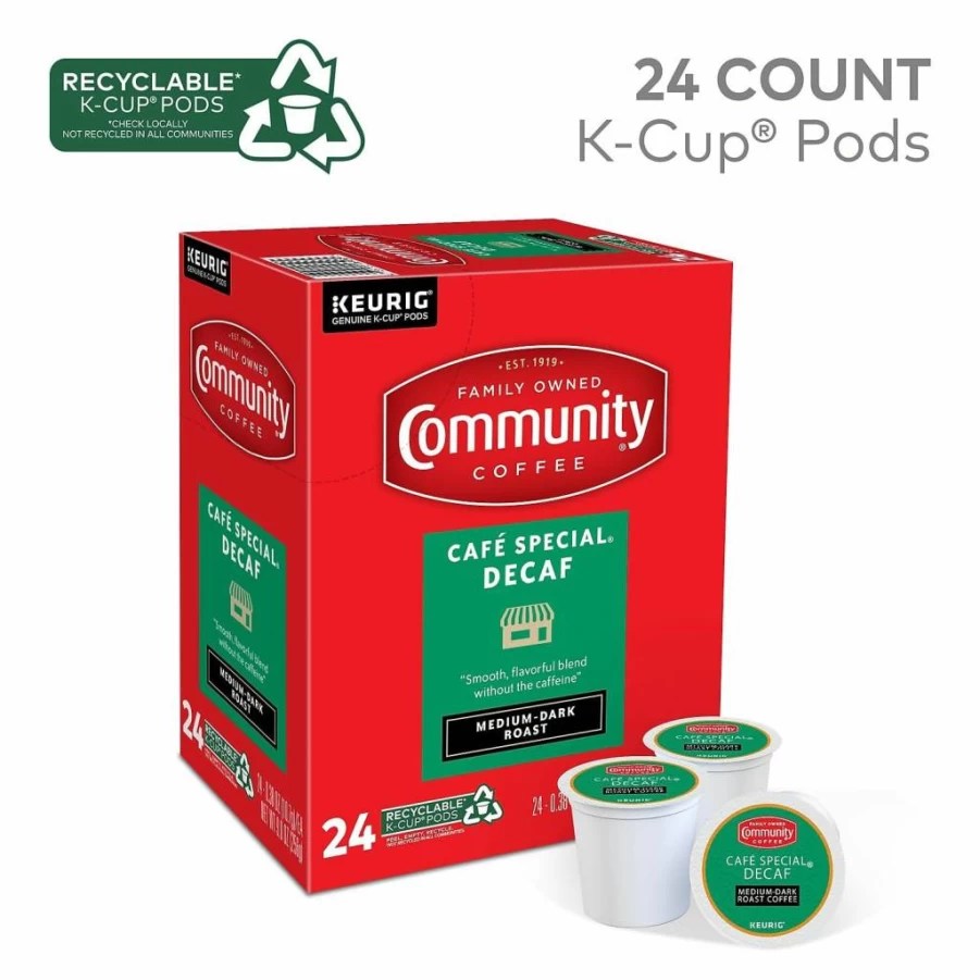 Community Coffee Decaf Medium-Dark Roast K-Cup Pods, 24 Count, Compatible with Keurig 2.0 Brewers