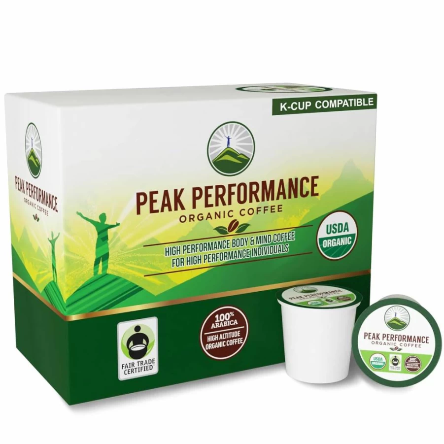 Peak Performance Organic Mushroom Coffee Pods with Lion's Mane, Reishi, Cordyceps – Low Acid, Fair Trade, Medium Roast Ground, Nootropic Boost for Focus & Energy