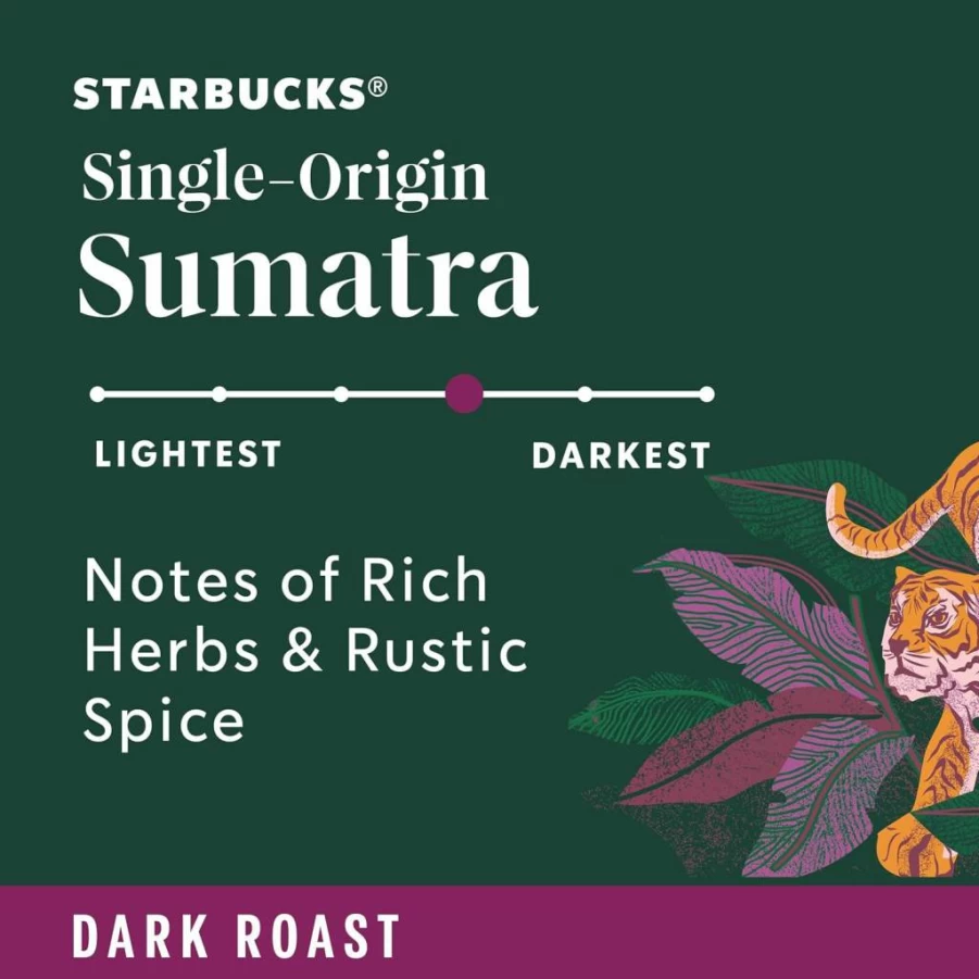 Starbucks Sumatra Dark Roast 100% Arabica Coffee Pods, K-Cup Compatible, 32-Count Box