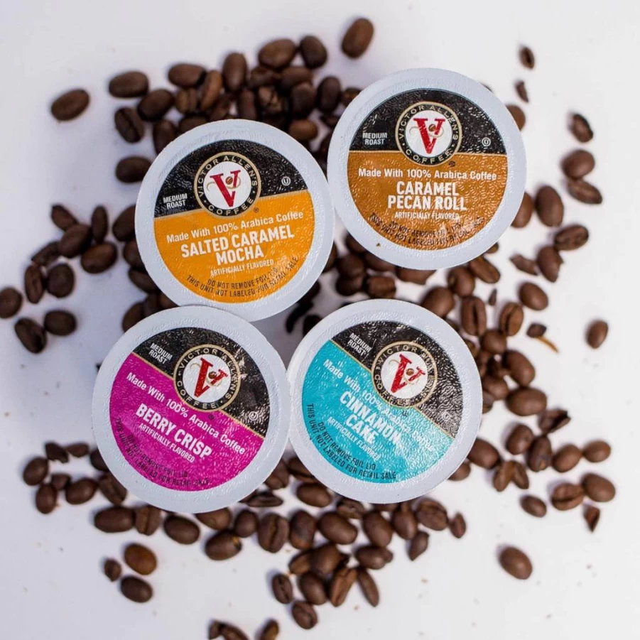 Victor Allen's Coffee Variety Pack K-Cup Pods - 96 Count (Kona Blend, Italian Roast, Seattle Dark, Caramel Macchiato) Compatible with Keurig Brewers