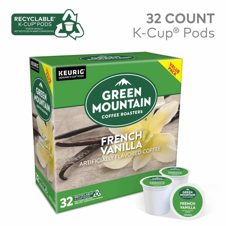 Green Mountain Coffee Roasters Caramel Vanilla Cream Light Roast Coffee Pods, Single-Serve Keurig K-Cup Pods, 32 Count, Flavored Coffee