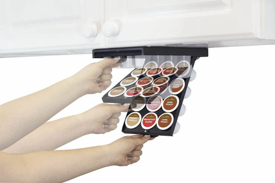 PERFECT POD Under Cabinet Coffee Pod Holder - Ez-Shelf Organizer for K-Cups, Space-Saving 12-Cup Storage (10.5"x7.25"x2") for Counter & Cabinet