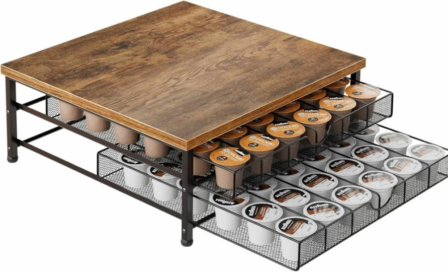 BSTSLL 2-Tier Sliding Coffee Pod Organizer - 72 K-Cup Holder Drawer for Countertop, Black Space-Saving Coffee Station Storage