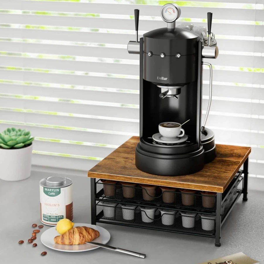 BSTSLL 2-Tier Sliding Coffee Pod Organizer - 72 K-Cup Holder Drawer for Countertop, Black Space-Saving Coffee Station Storage