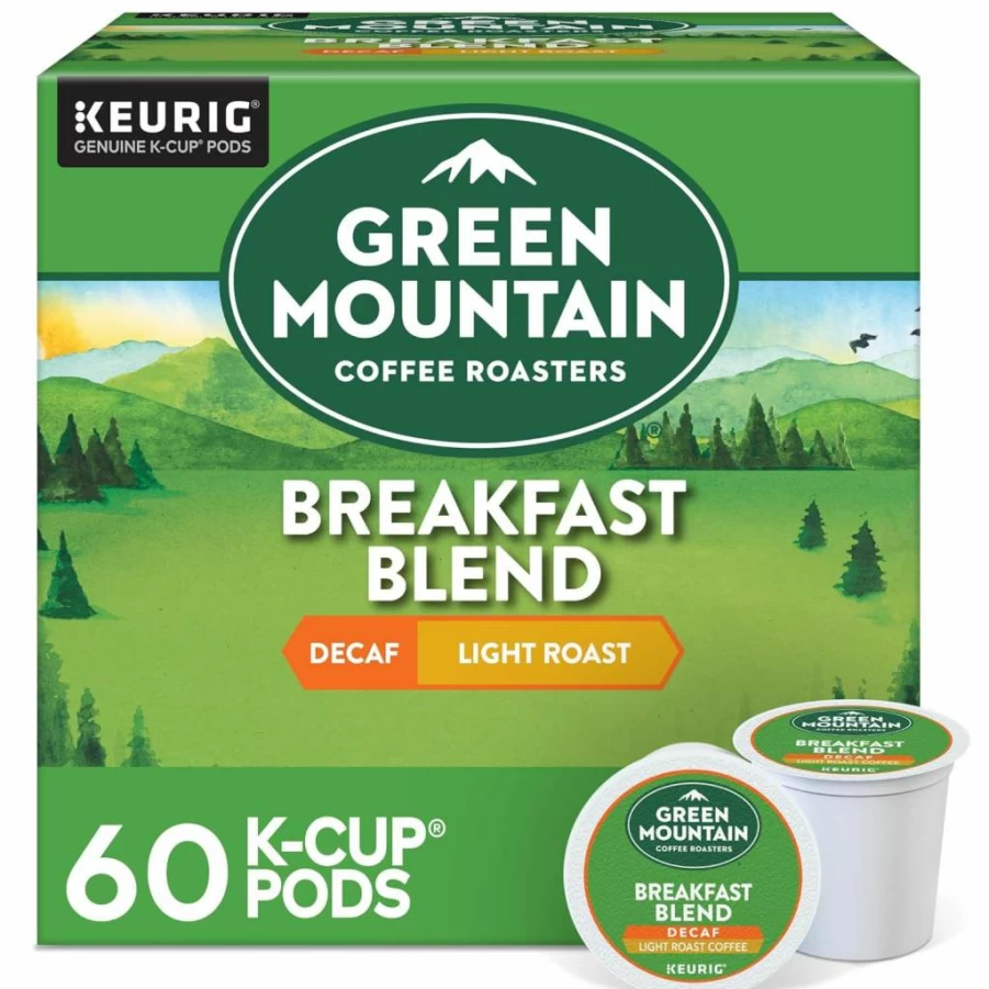 Green Mountain Coffee Roasters Decaf Breakfast Blend Light Roast K-Cup Pods for Keurig, 60 Count (6 Pack of 10) Single Serve Coffee
