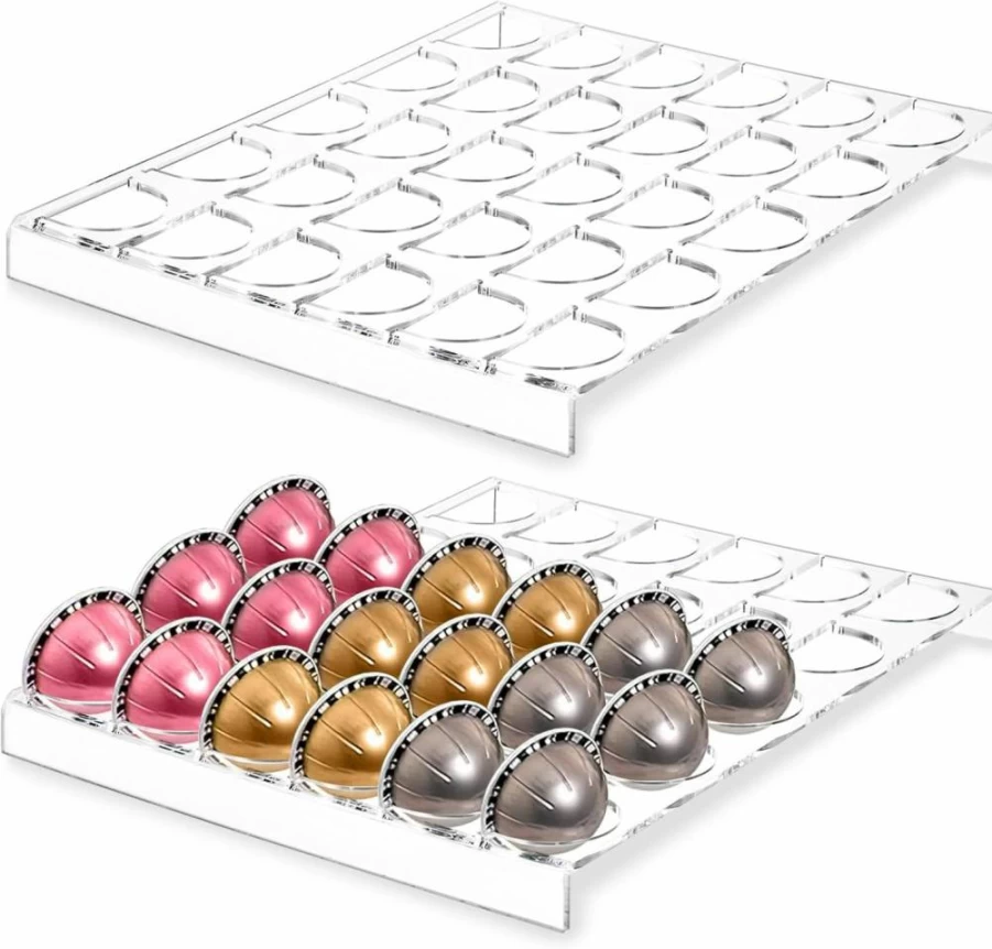 Cididu 2-Pack Clear Acrylic Coffee Pod Holder Organizer - 30-Capsule Storage Tray for Keurig Nespresso, Countertop & Kitchen Drawer Insert, Home & Office Coffee Capsule Dispenser