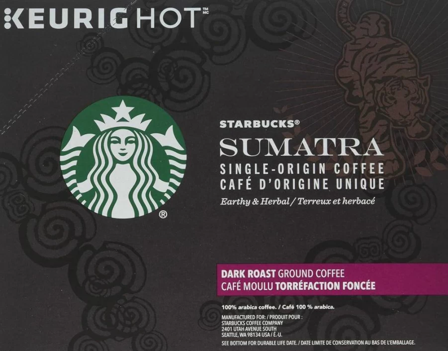 Starbucks Sumatra Dark Roast K-Cup Pods, Single-Origin Coffee, 96 Count (3 Boxes of 32) for Keurig Brewers