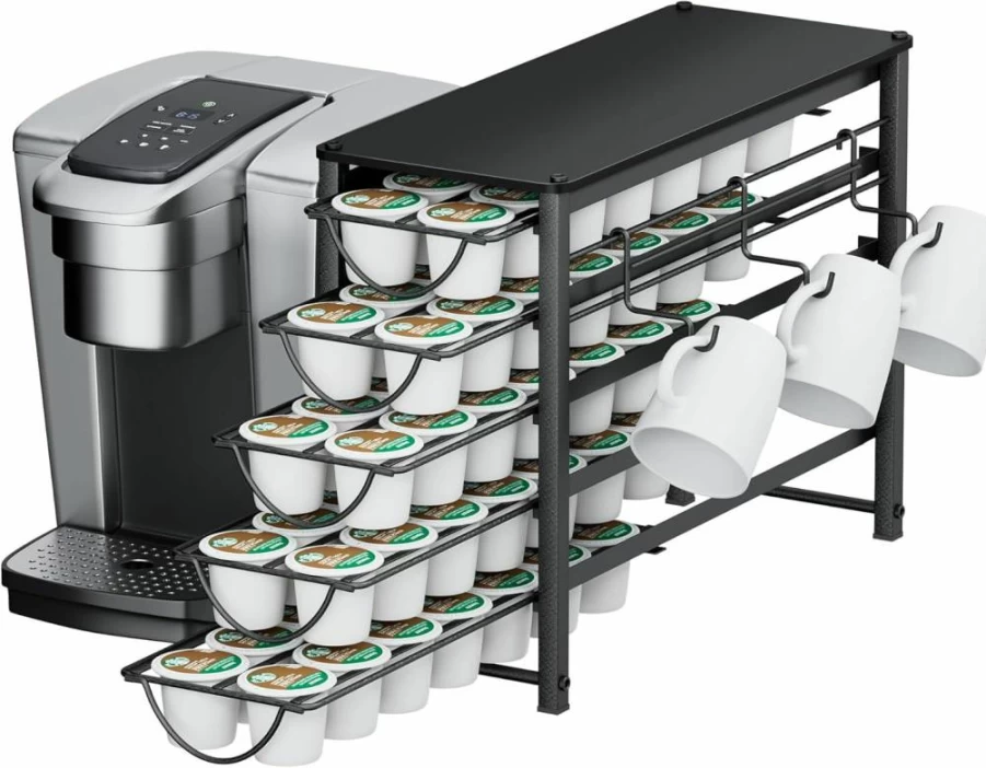 HFHOME 3-Tier Metal Coffee Pod Organizer - 42 K-Cup Storage Drawer for Keurig, Nespresso - Countertop Capsule Holder for Home, Office, Kitchen - Black