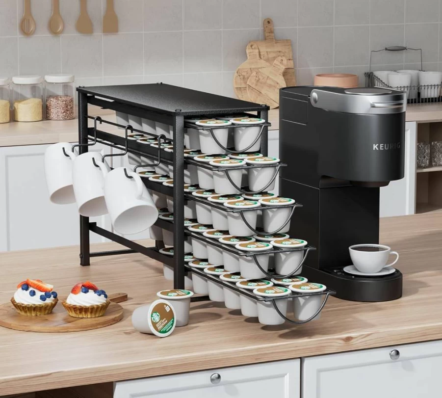 HFHOME 3-Tier Metal Coffee Pod Organizer - 42 K-Cup Storage Drawer for Keurig, Nespresso - Countertop Capsule Holder for Home, Office, Kitchen - Black