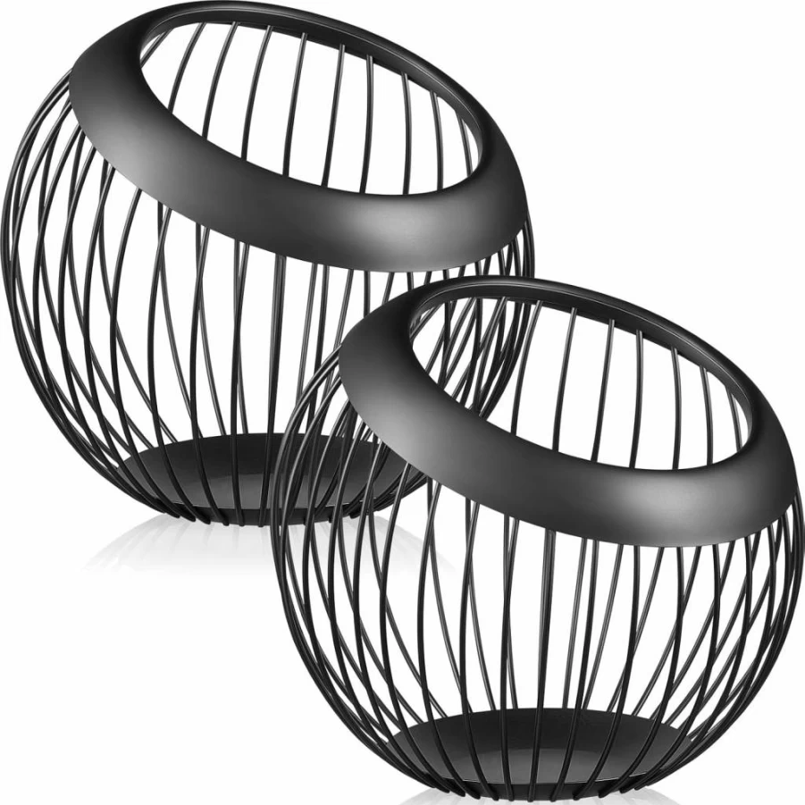 Patelai 2-Pack Stainless Steel Coffee Pod Holder – Large Capacity Organizer for Espresso Capsules, Snacks, or Fruit, Durable Metal Wire Basket, Modern Black Design for Kitchen Countertop Storage