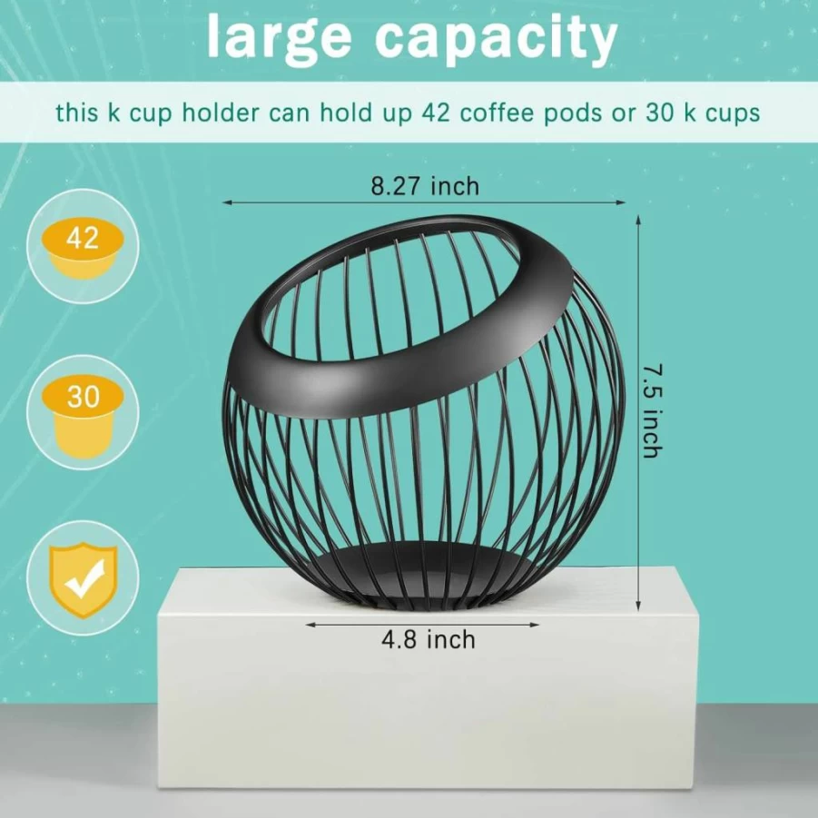 Patelai 2-Pack Stainless Steel Coffee Pod Holder – Large Capacity Organizer for Espresso Capsules, Snacks, or Fruit, Durable Metal Wire Basket, Modern Black Design for Kitchen Countertop Storage