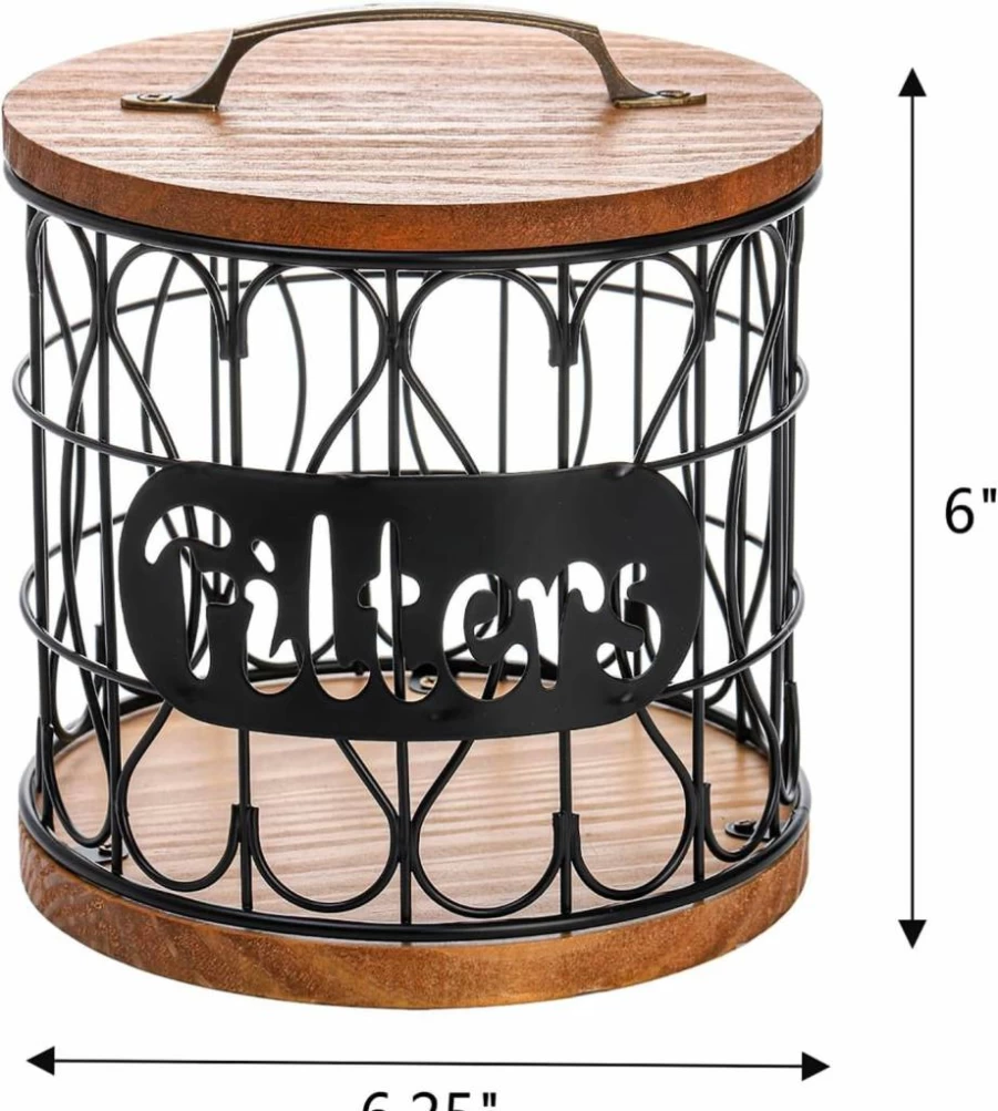 Frcctre Rustic Coffee Pod Holder – Large Capacity K-Cup Organizer with Lid, Coffee Bar Storage Canister & Dispenser Basket – Kitchen Decor Accessories