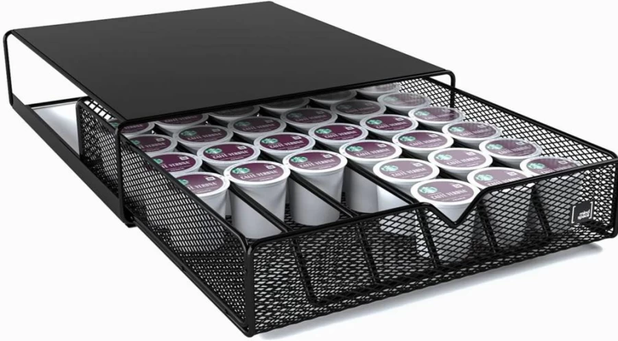 Mindspace Black Mesh Coffee Pod Holder - 36 K-Cup Organizer with Sliding Drawer for Keurig, Kitchen Counter & Coffee Bar Accessories