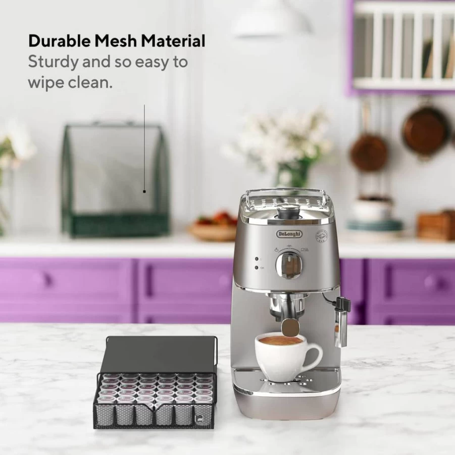 Mindspace Black Mesh Coffee Pod Holder - 36 K-Cup Organizer with Sliding Drawer for Keurig, Kitchen Counter & Coffee Bar Accessories