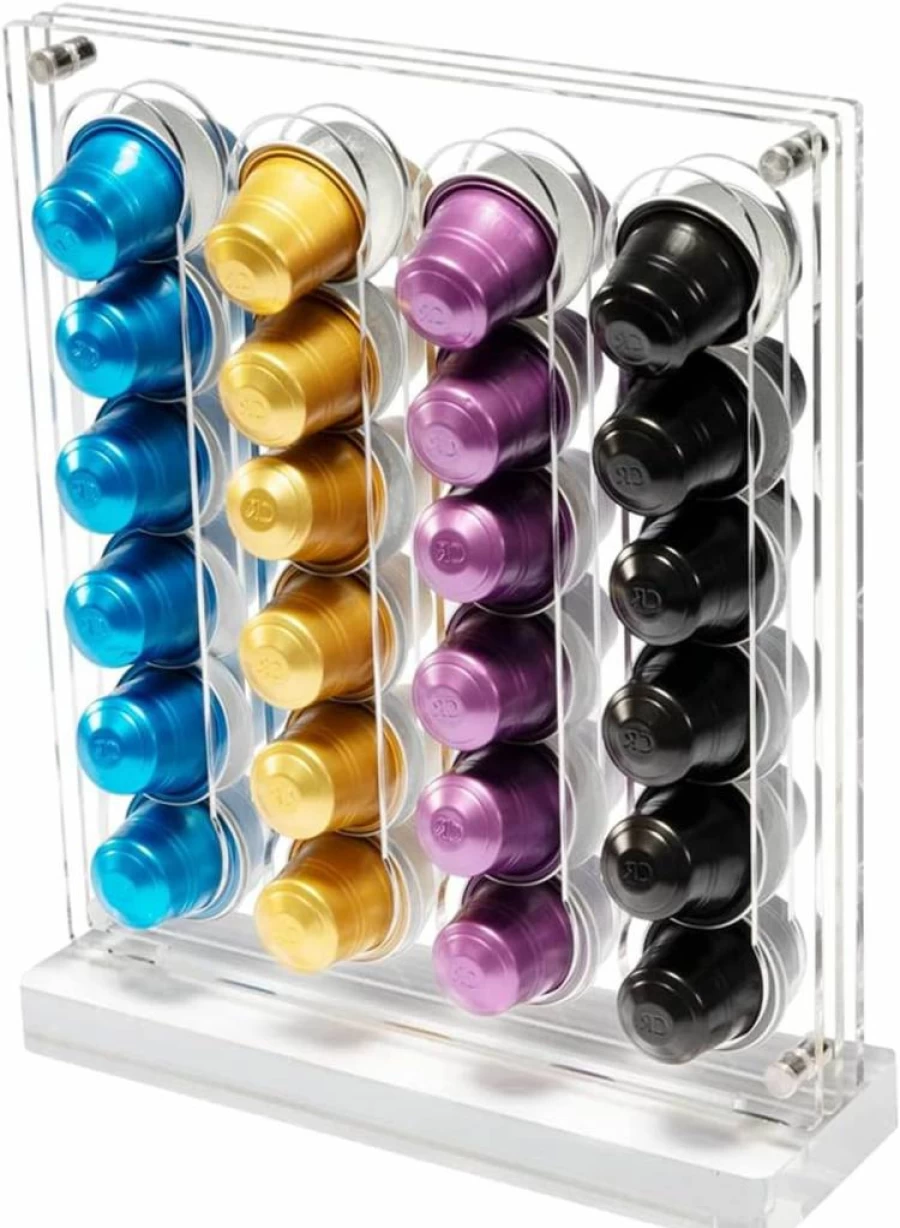 DuvinDD Acrylic Coffee Pod Organizer for Nespresso Original Line – 40 Capsule Capacity, Magnetic Fridge Mount or Freestanding Storage Rack