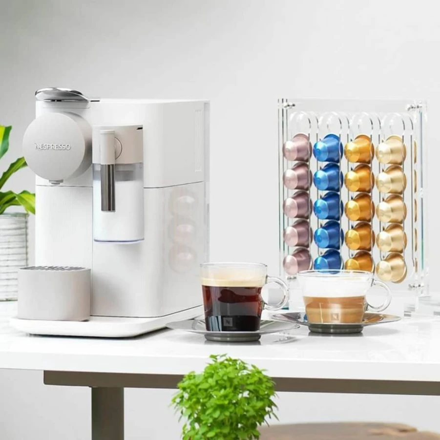 DuvinDD Acrylic Coffee Pod Organizer for Nespresso Original Line – 40 Capsule Capacity, Magnetic Fridge Mount or Freestanding Storage Rack